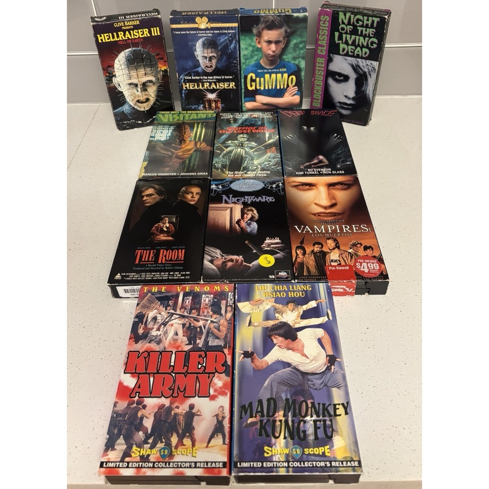 Horror Cult OOP VHS Lot Of 12 Gummo Hellraiser Night Of The Living Dead